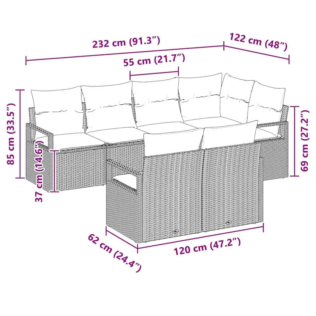 Outdoor Garden Sofa Set 7 Pieces Grey Poly Rattan Patio Seating Lounge Furniture