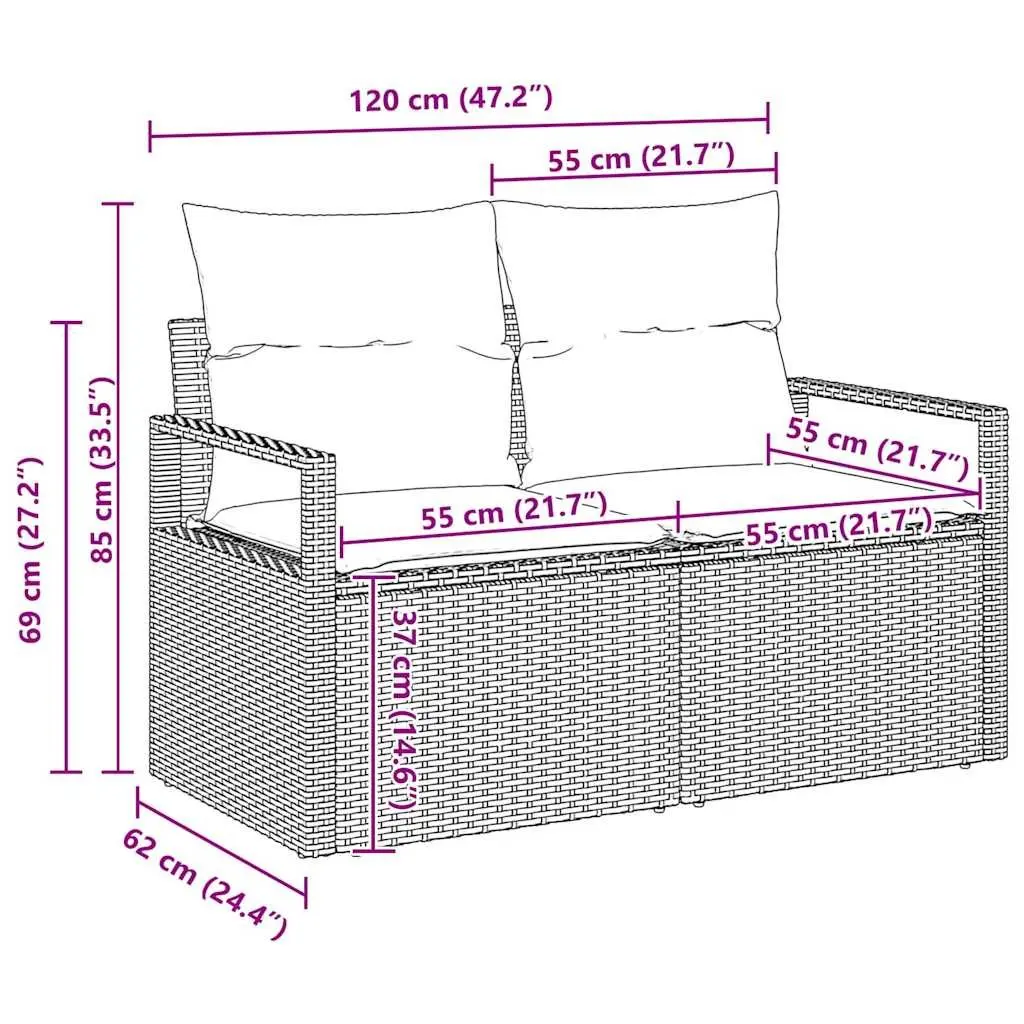 Outdoor Garden Sofa Set 7 Pieces Grey Poly Rattan Patio Seating Lounge Furniture