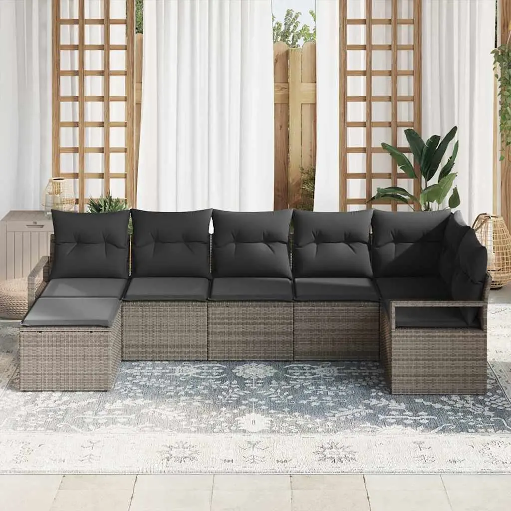 Outdoor Sofa Set Modular Garden Seating 7 Piece Grey Poly Rattan with Storage