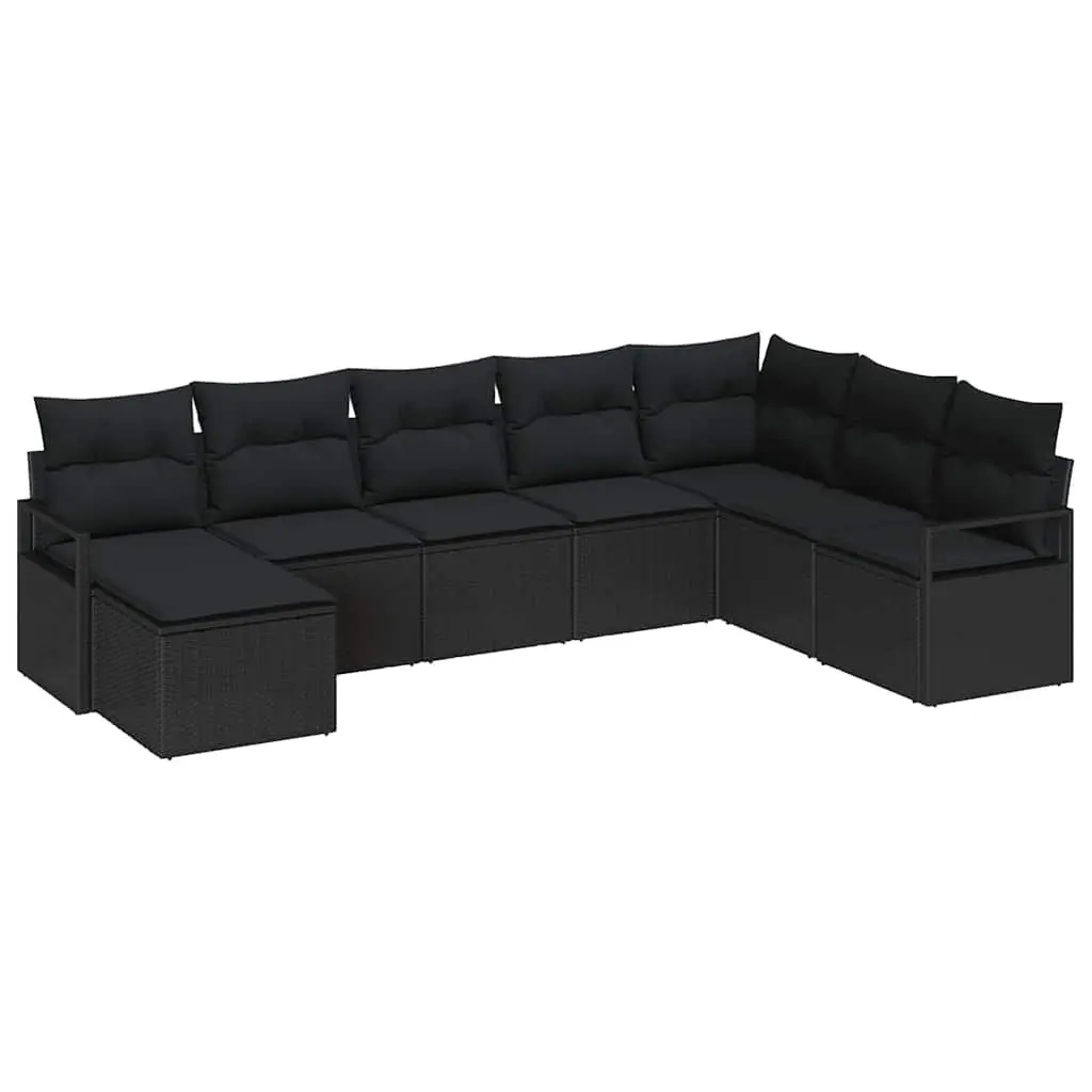 Outdoor Sofa Set Modular 8 Pieces Black Woven Poly Rattan Garden Seating