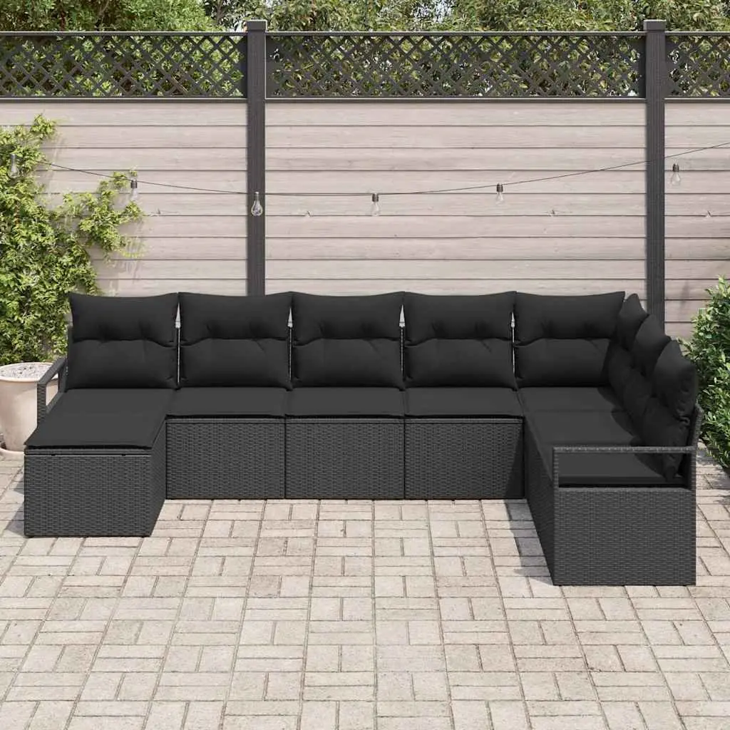 Outdoor Sofa Set Modular 8 Pieces Black Woven Poly Rattan Garden Seating