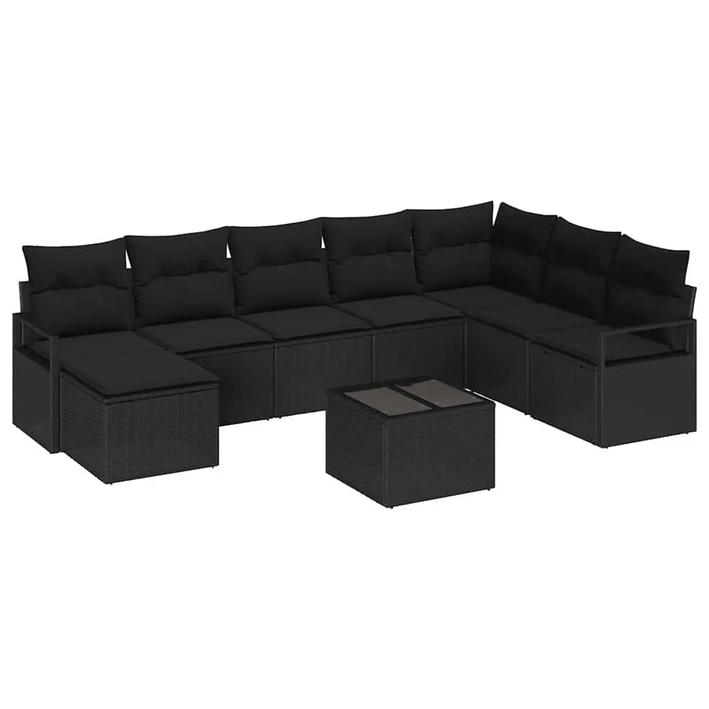 Outdoor Sofa Set 9 Piece Modular Black Poly Rattan with Storage