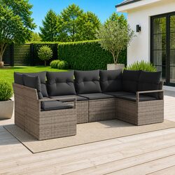 Garden Sofa Set 6 Piece Outdoor Seating Modular Poly Rattan Grey Patio Furniture