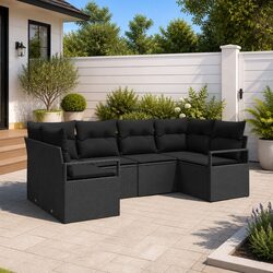 Garden Sofa Set 6 Piece Outdoor Seating Modular Black Poly Rattan Patio