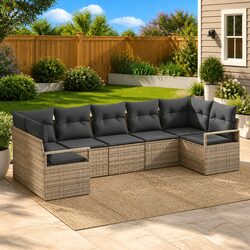 Garden Sofa Set 7 pcs Grey Outdoor Seating Modular Lounge Patio Furniture