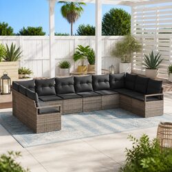 Garden Sofa Set 10 Piece Outdoor Sectional Seating Grey Poly Rattan Modular