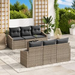 Outdoor Sofa Set 7 pcs Grey Rattan Garden Furniture with Storage Cushions Table