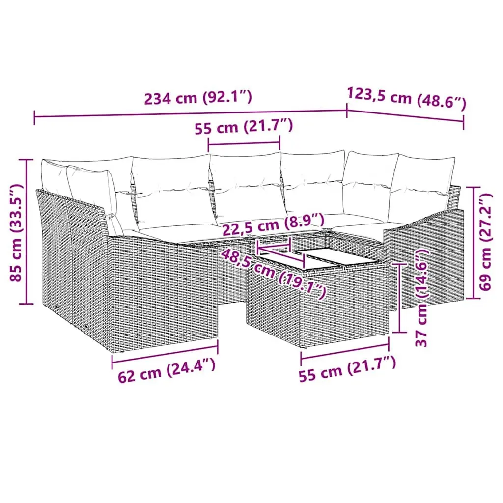 Modular Outdoor Sofa Set 7 Pieces Grey Poly Rattan with Storage