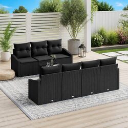 Outdoor Sofa Set Garden Furniture 8 Pcs Black Poly Rattan Modular Seating with
