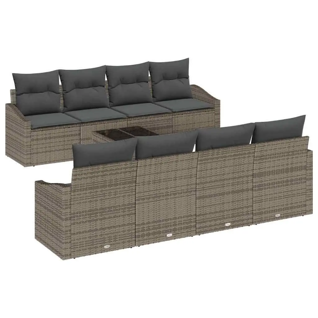 Outdoor Sofa Set 7 Piece Grey Poly Rattan Garden Seating with Storage Benches