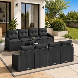 Outdoor Sofa Set 7 Pieces Black Poly Rattan Garden Furniture with Storage