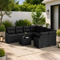 Outdoor Sofa Set 9 Pieces Garden Seating Poly Rattan Modular with Storage Table
