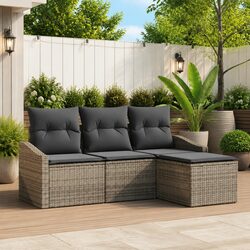 Outdoor Sofa Set 4 Pieces Garden Seating with Storage Grey Poly Rattan Modular