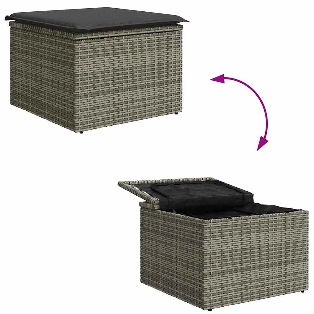 Outdoor Sofa Set 4 Pieces Garden Seating with Storage Grey Poly Rattan Modular