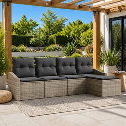 Outdoor Sofa Set 5 Pieces Grey Poly Rattan Modular Garden Furniture with Storage