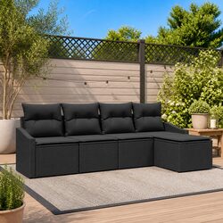 Outdoor Sofa Set 5 Pieces Black Poly Rattan Garden Patio Furniture with Storage