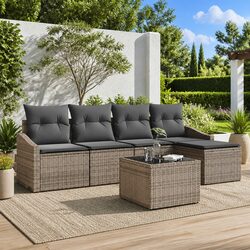 Outdoor Garden Sofa Set 6 Piece Modular Lounge Furniture Light Grey Poly Rattan