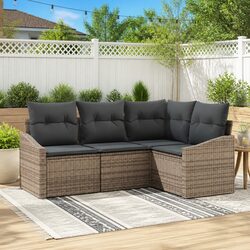 Outdoor Garden Sofa Set 4 Piece Grey Poly Rattan Patio Seating Lounge Furniture