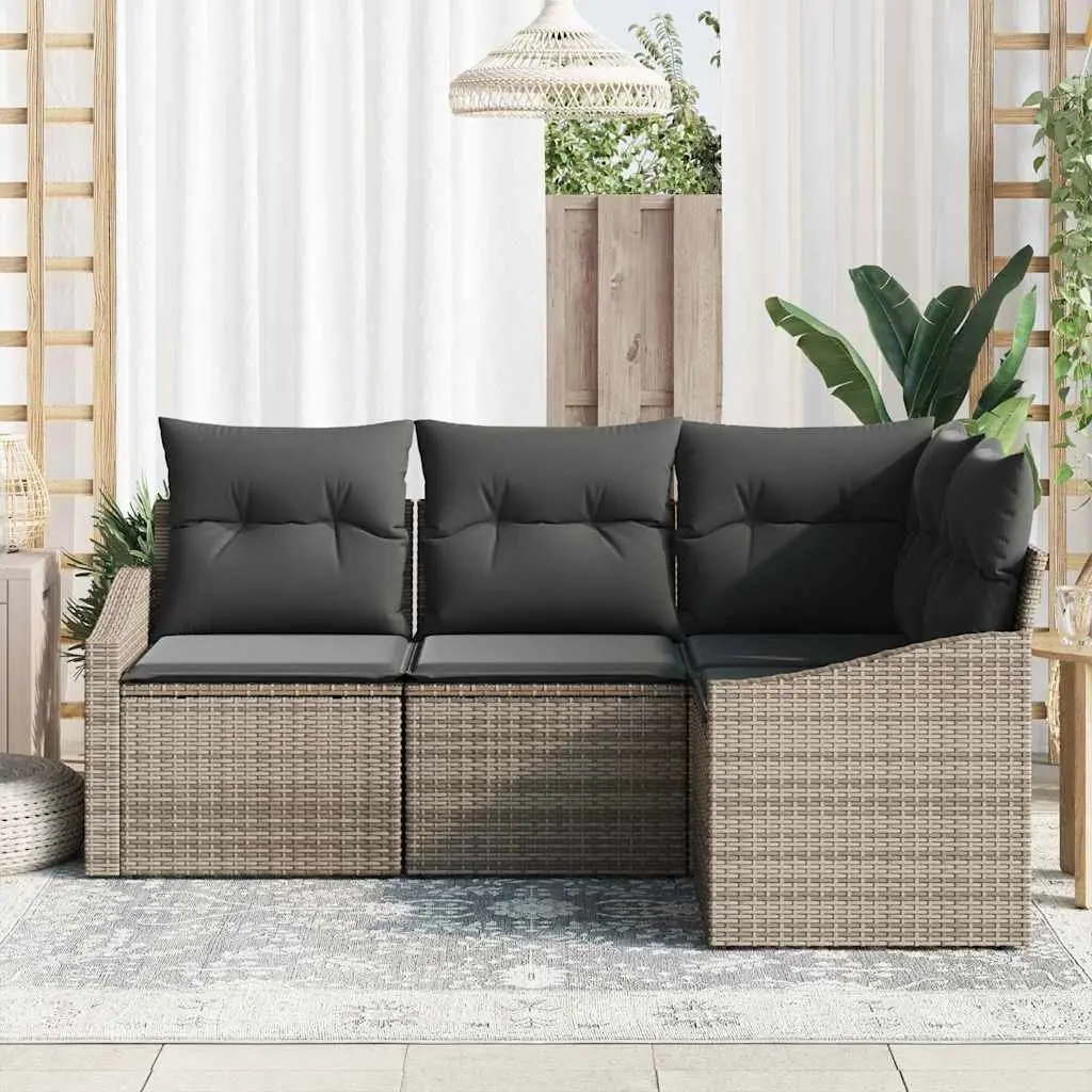 Outdoor Garden Sofa Set 4 Piece Grey Poly Rattan Weather Resistant Patio Seating