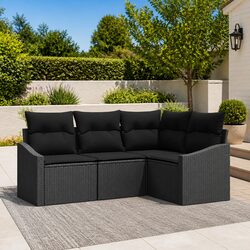 Outdoor Garden Sofa Set 4 Piece Black Poly Rattan Patio Furniture Seating