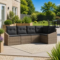 Outdoor Garden Sofa Set 5 Piece Grey Poly Rattan Furniture Seating Lounge