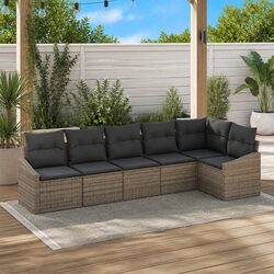 Outdoor Garden Sofa Set 6 Pcs Grey Poly Rattan Patio Furniture Sectional Lounge