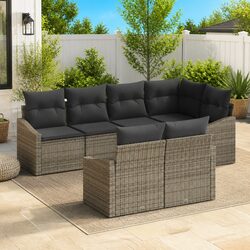 Garden Sofa Set 7 Pieces Grey Poly Rattan Outdoor Seating Patio Furniture