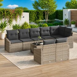 Outdoor Garden Sofa Set 9-Piece Poly Rattan Furniture Lounge Seating Light Grey