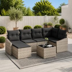Outdoor Sofa Set 7-Piece Modular Garden Furniture Light Grey with Storage