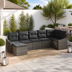 Garden Sofa Set 7pcs Outdoor Furniture Modular Seating Grey Poly Rattan Steel