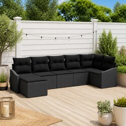 Garden Sofa Set 7 pcs Outdoor Furniture Poly Rattan Black Modular Lounge Seating