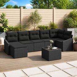 Garden Sofa Set 8 Pieces Black Poly Rattan Modular Outdoor Furniture with