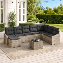 Garden Sofa Set 8 pcs Outdoor Furniture Poly Rattan Light Grey Modular Seating