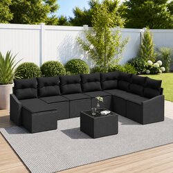 Outdoor Garden Sofa Set 8 Pieces Black Poly Rattan Modular Furniture Seating