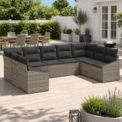 Modular Garden Sofa Set 9 Pieces Grey Poly Rattan Outdoor Furniture Storage
