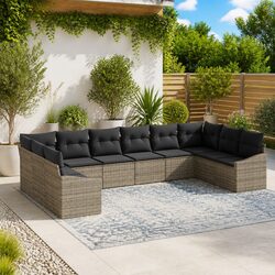 Garden Sofa Set 10 Piece Modular Outdoor Furniture Grey Poly Rattan with Storage
