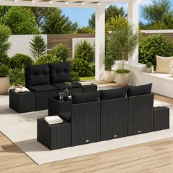 Garden Sofa Set 6 Pieces Black Poly Rattan Outdoor Furniture with Cushions