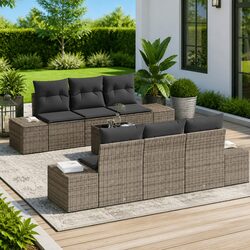Garden Sofa Set 8 Pieces Grey Poly Rattan Outdoor Furniture with Cushions
