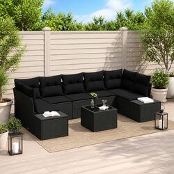 Outdoor Garden Sofa Set 8 Piece Modular Patio Furniture Black Poly Rattan with