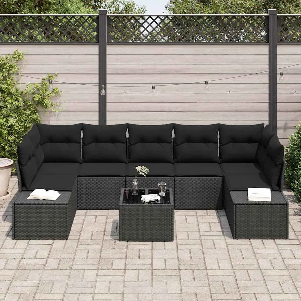Outdoor Garden Sofa Set Modular Poly Rattan 8 Piece Black