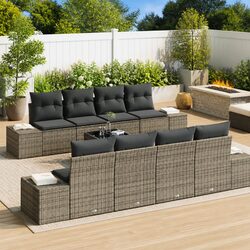 Garden Sofa Set 8 Pcs Grey Poly Rattan Outdoor Furniture Patio Seating