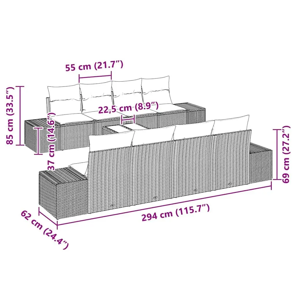 Garden Sofa Set 8 Piece Grey Poly Rattan Outdoor Furniture