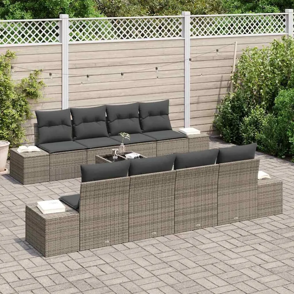 Garden Sofa Set 8 Piece Grey Poly Rattan Outdoor Furniture