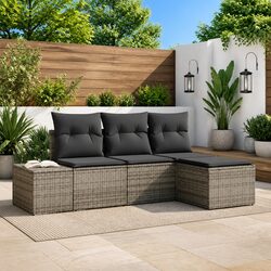Garden Sofa Set 4 Piece Outdoor Furniture Grey Poly Rattan Modular Seating