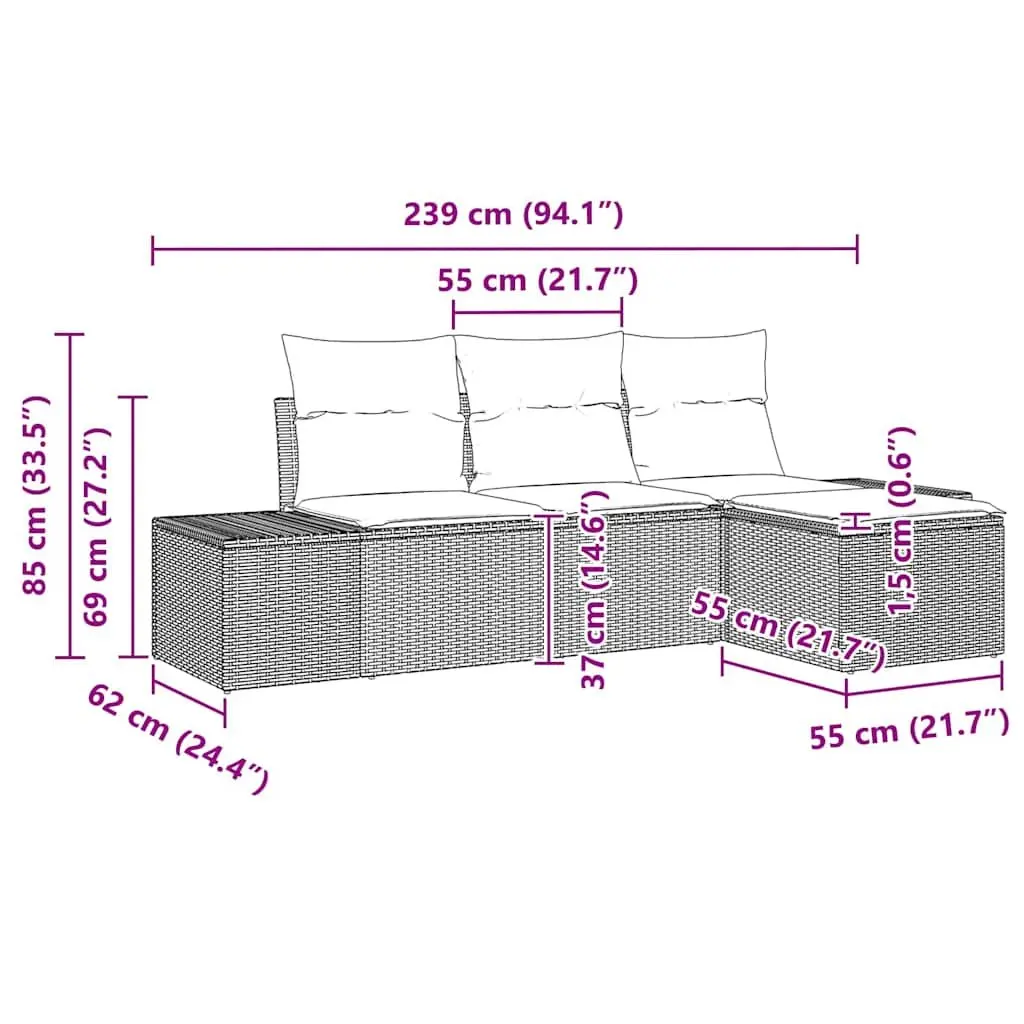 Garden Sofa Set 4 Piece Outdoor Furniture Grey Poly Rattan Modular Seating