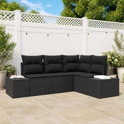 Garden Sofa Set 4 pcs Modular Outdoor Furniture Black Poly Rattan Storage Patio