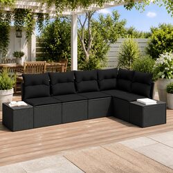 Outdoor Garden Sofa Set 5 Pieces Modular Black Poly Rattan Patio Furniture