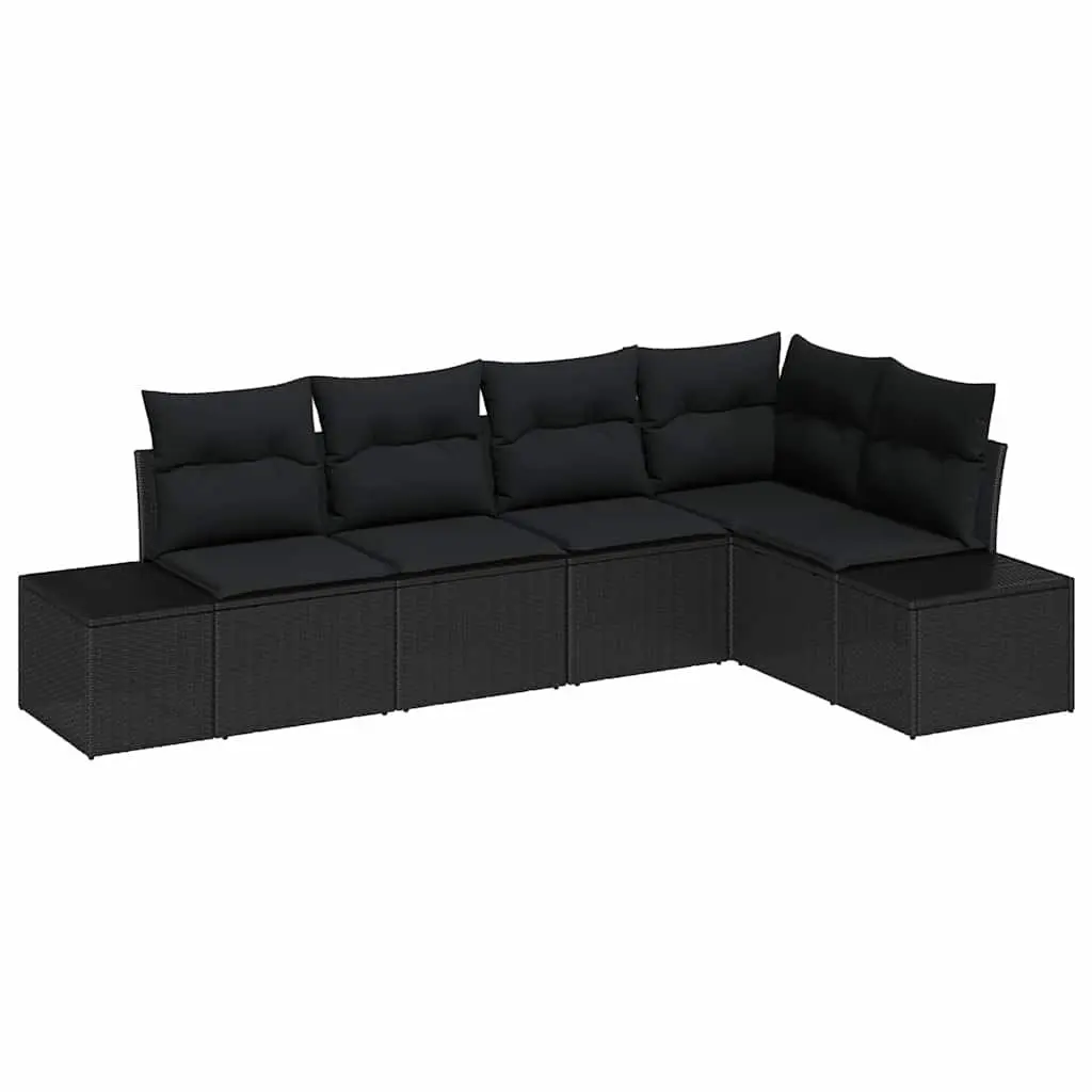 Modular Garden Sofa Set 5 Pieces Black Poly Rattan Outdoor Furniture