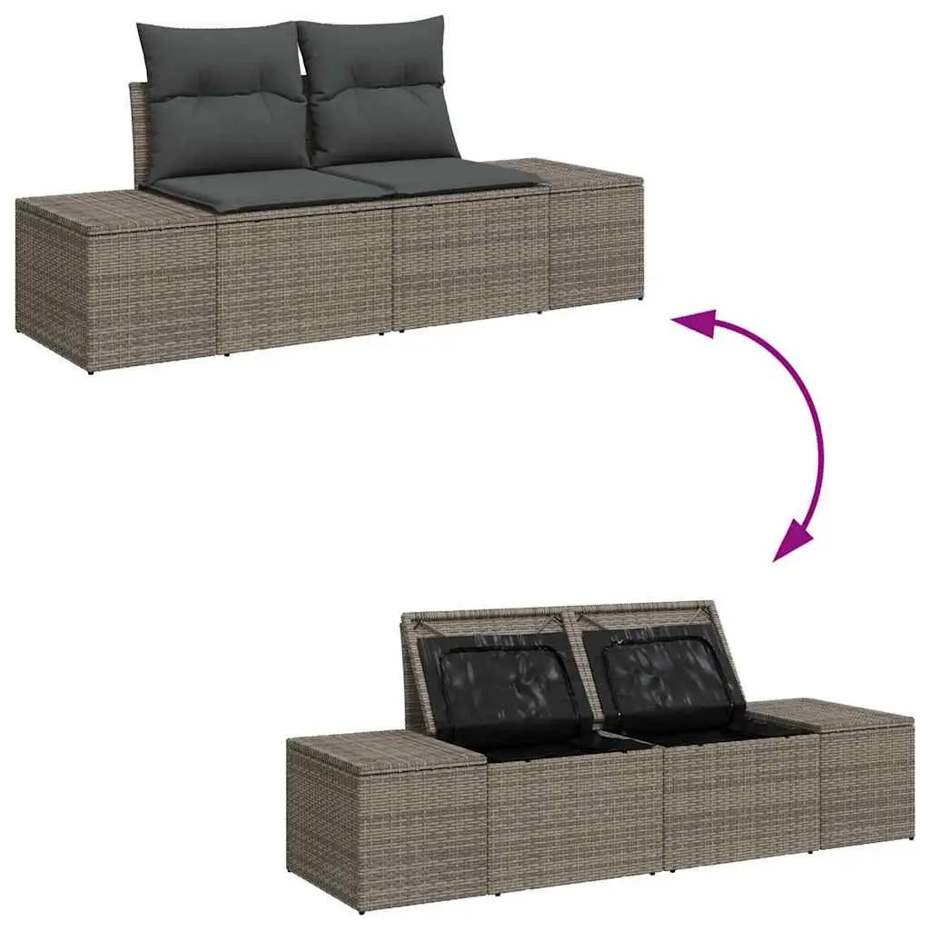 Modular Garden Sofa Set with Storage Light Grey Poly Rattan and Acacia Wood Outdoor Furniture
