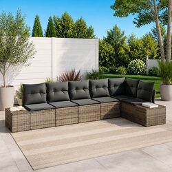 Garden Sofa Set Modular Outdoor Furniture 6 Piece Grey Poly Rattan Patio Lounge